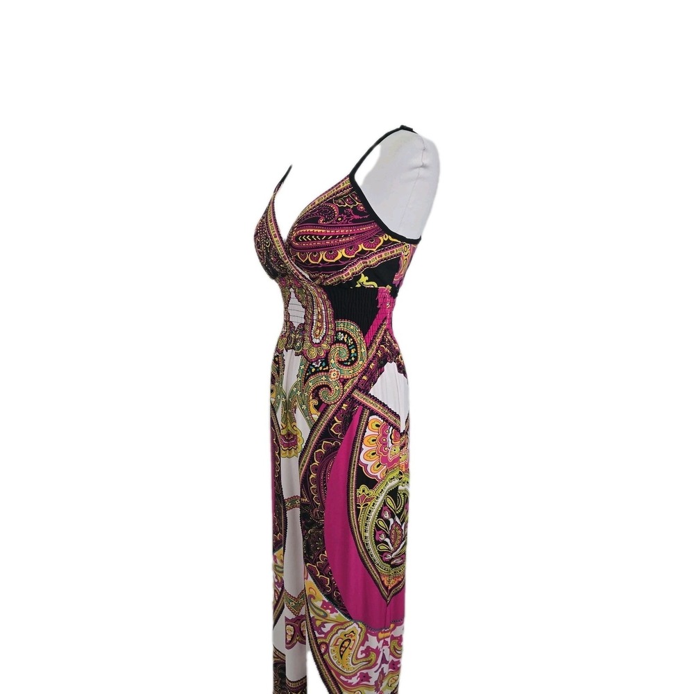 SNAP Junior Large Stretch Knit Paisley Spaghetti Strap Padded Bodice Maxi Dress - Picture 3 of 7